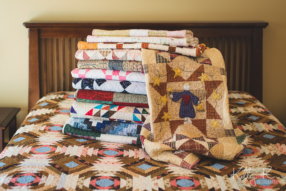 Stack of handmade quilts (Sewn by Cindy)