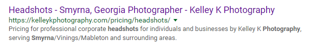 Search Engine results page for Kelley K Photography