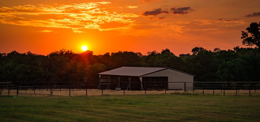 Landscape photo of sunset on a ranch in North Texas